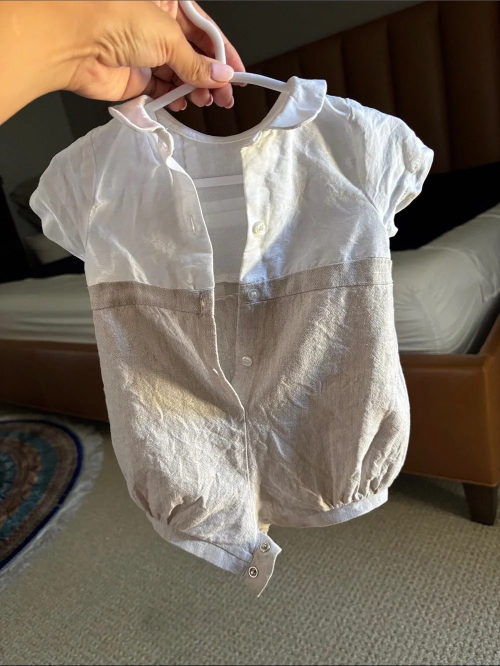 Mayoral Boys’ Two Toned Collared Cotton and Linen One Piece